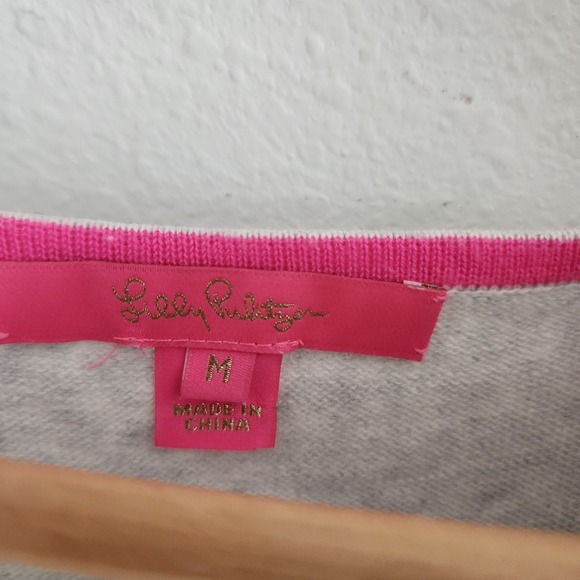 Lilly Pulitzer‎ Caralynn Sweater Seaside Grey Flamingo Intarsia Size M - Picture 4 of 6